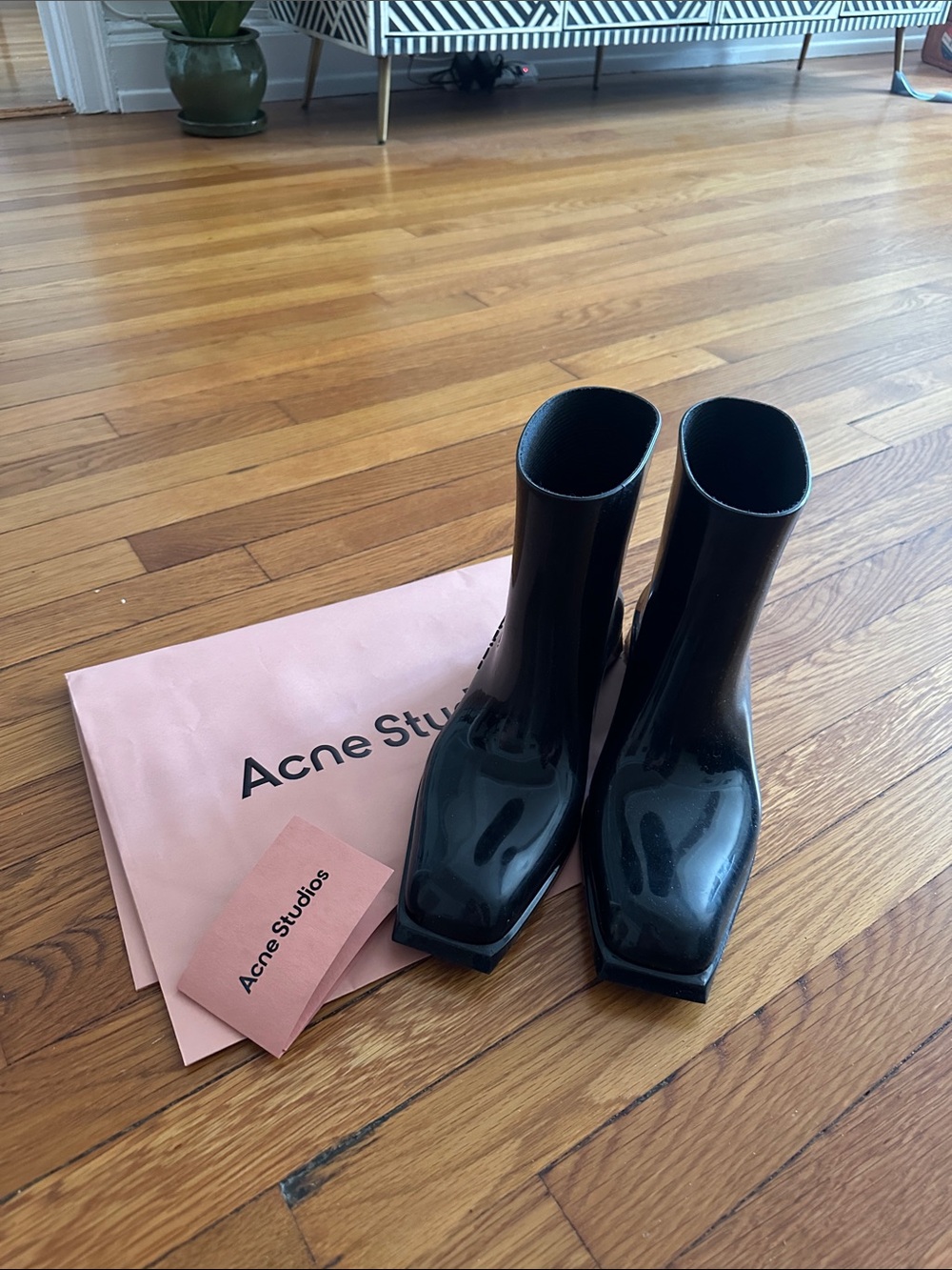 Acne Studios Black Rubber Square-Toe Ankle Boots